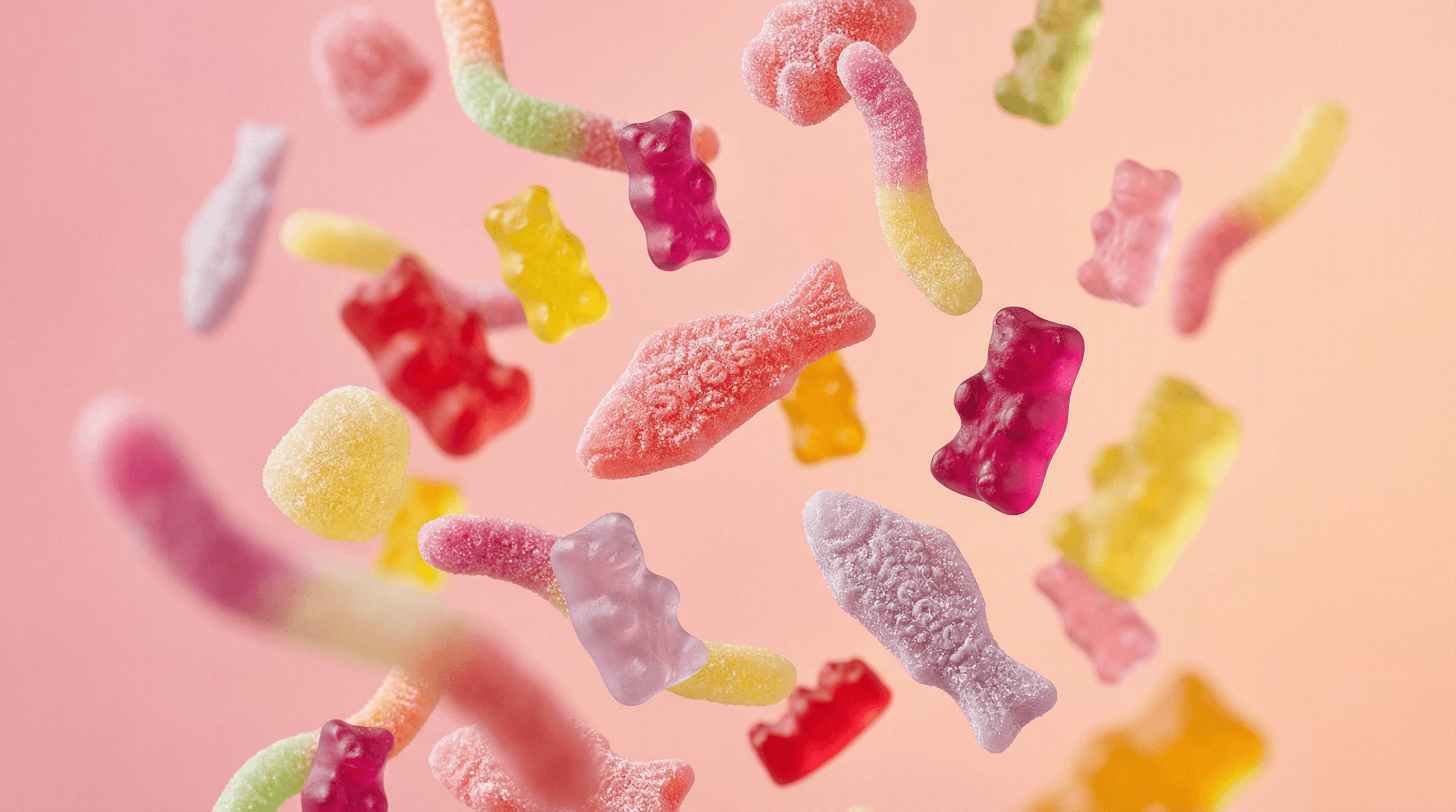 Colorful Swedish candy flying through the air